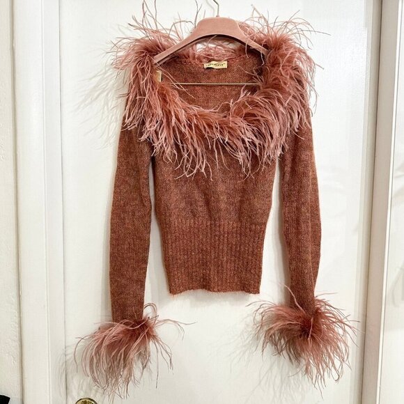 Love to Love Italian Y2K style 90s mohair sweater with ostrich feather trim - Picture 1 of 8